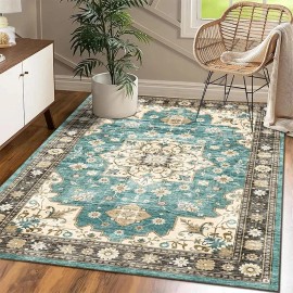 Persian Style Vintage Faux Cashmere Carpet Living Room Sofa Coffee Table Bedroom Floor Mats Home Decorationcolor: blue and white, size: 80X160CM (2.6X5.3FT