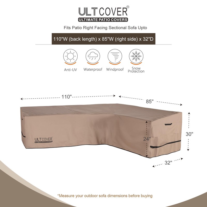 ULTCOVER Patio L-Shaped Right Facing Sofa Cover Waterproof for 6-Seater