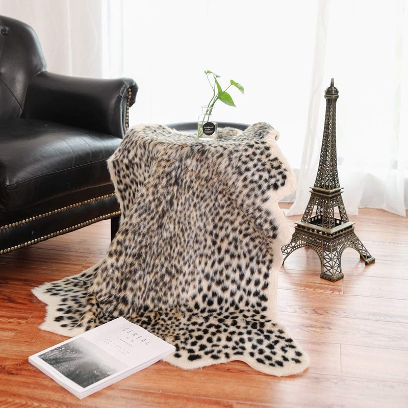 Leopard Print Rug 3.3" Wx3.1 L Feet Faux Cowhide Skin