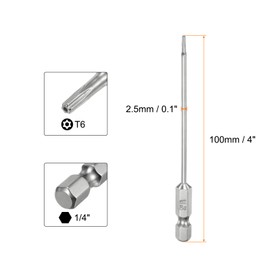 HARFINGTON T6 Security Torx Bit 1/4" Hex Shank 4" Long S2 Steel Magnetic Tamper Resistant Star Bits Screwdriver Torx Head with Hole for Driver Drill Bits Remove Fastening Screws