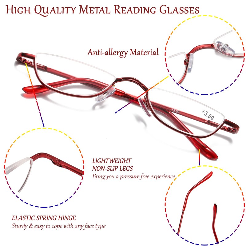 Viseng Half Frame Reading Glasses for Women Men Slim Half