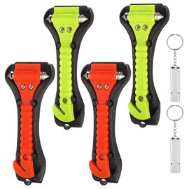 Fentar 4 pack Car Window Breaker, Car Emergency Hammer Seat Belt Cutter, 2-in-1 Window Hammer Car Escape Tool, Car Safety Hammer, Car Essentials Glass Breaker, Car Emergency Kit with 2 Whistles