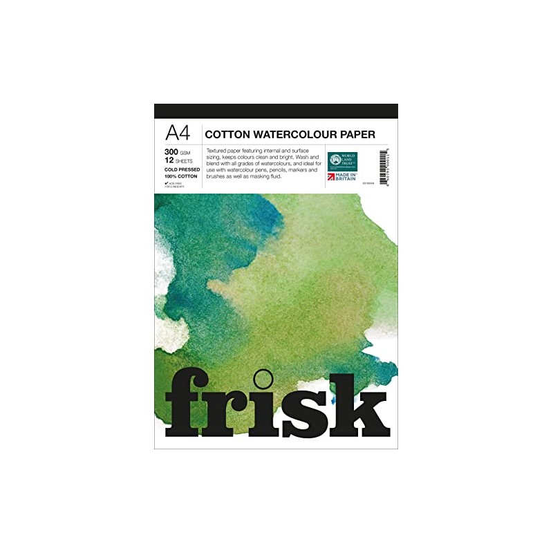 Frisk Watercolour Paper Pad 300gsm 100% Cotton Cold Pressed/Not 12sheets