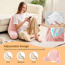 Sasttie Reading Pillow for Sitting in Bed Adult, Velvet Back Pillow for Bed Sitting Up, Backrest Back Support Chair Pillow, College Dorm Essentials for Girls and Boys, Peach