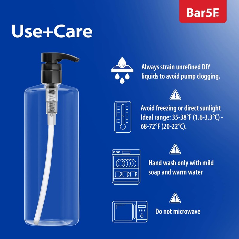 Bar5F Empty Shampoo Bottles with Pumps (32oz/1Liter/Large) BPA-Free PETE1 Plastic