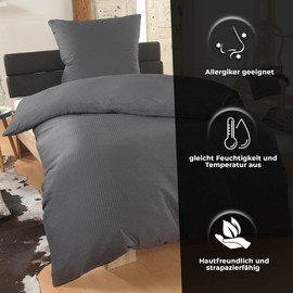 Malika® Seersucker bed linen 135 x 200 cm with 80 x 80 cm pillowcase, ÖkoTex Standard 100, fine seersucker bed linen made of microfibre, summer bed linen, non-iron and easy-care (anthracite, 135 x 200 + 80 x 80 cm)