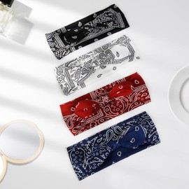 Tobeffect Bandanas Estilo Bohemio con Estampado de Cachemira para Mujer. Bandas Elásticas con Lazos Antideslizantes. Pañuelos Anchos con Lazos Vintage. Bonitas Diademas para El Cabello. Paquete de 6.