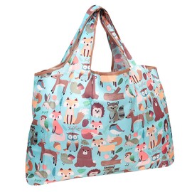 allydrew Large Foldable Tote Nylon Reusable Grocery Bag, Wilderness Animals