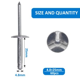 BESTYCHAO 60pcs Tri-Fold Exploding Large Head Aluminum Blind Rivet Pop Rivet Rivets - Silver(4.8x25mm)