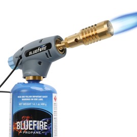 BLUEFIRE Handy Cyclone Torch Head Portable Brass Gas Torch Manual Ignite Fuel by MAPP MAP PRO Propane Gas Cylinder for Soldering Welding Plumbing Repair Lighting Grills Glass Work Remove Tile DIY