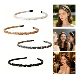 4pcs Doble Hilera De Diademas De Cristal De Moda Para Niñas