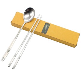 GARASANI Korean Traditional Cutlery Stainless Steel Spoons and Chopsticks Set (Silver Turtle)