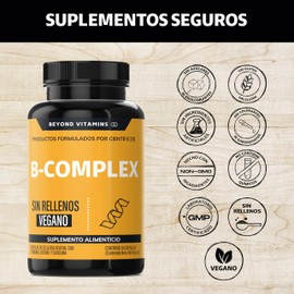 B-Complex | Vitaminas Complejo B Premium | 100% Vegano | Sin rellenos | Suplementos Formulados por Científicos-60 cápsulas