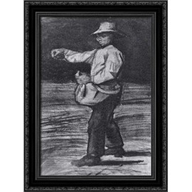Man Feeding Chickens Or Sowing 18x24 Black Ornate Wood Framed Canvas Art by Vincent van Gogh