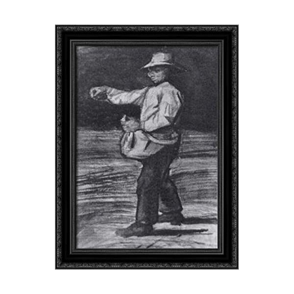 Man Feeding Chickens Or Sowing 18x24 Black Ornate Wood Framed