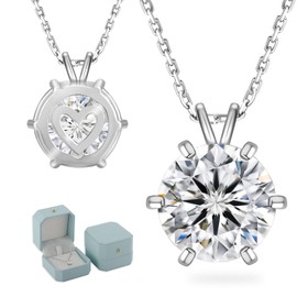 KRKCLIFE Diamond Pendant Necklace for Women, 3 CT Moissanite Solitaire Chain in White Gold, 925 Sterling Silver, 6 Prong-Setting D Color VVS1, GRA Certificate, 18+2 inches, Gift Box, Gift for Her