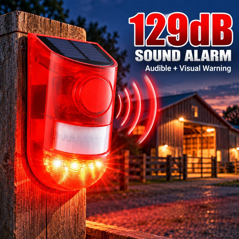 Solar Motion Sensor Alarm for Outdoor Security – 129dB Siren