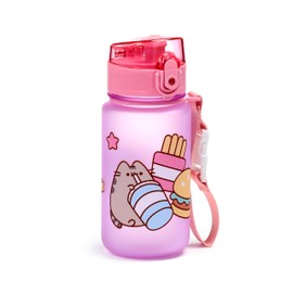 Puckator Pusheen the Cat Foodie Pop Top 350ml Shatterproof Bottle - Reusable Insulated Active Water Bottle Flask For Girls And Boys With A Carry Handle & Straw - Bpa Free - For School Nursery