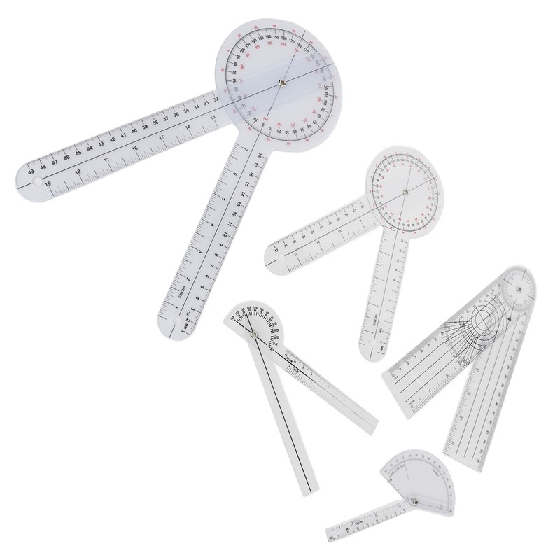 5Pcs Medical Goniometer Transparent Plastic Multifunction Joint Goniometer Set Kit