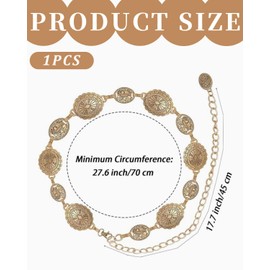 TPZORJX 1 Piece Adjustable Chain Belt for Women Western Cowgirl Waistband Slim Vintage Dress Belt for Concert Dress, Exquisite Boho Belt for Jeans Dress (Gold)