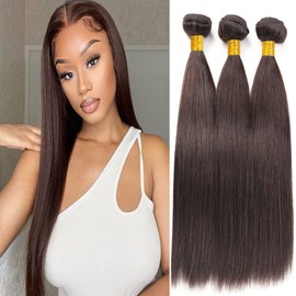 Dark Brown Human Hair Bundles Color 4 Human Hair Straight Bundles Chocolate Brown Straight Bundles 18 20 22 inch Double Weft Brazilian Remy Hair Silky and Soft for Black Women