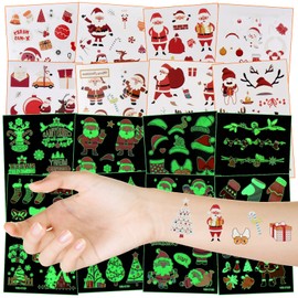 Linkbro 16 Sheets Christmas Children's Tattoo Luminous Over 400 Bright Mixed Style, Xmas Children's Party Giveaway Small Gifts for Boys Girls from 2 Years +