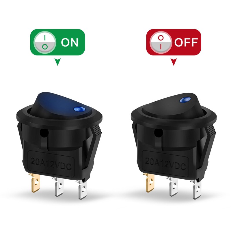 5 Pcs 12V Switch, Hanibos LED Illuminated Round Rocker Switch