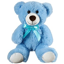 SHAFISH Plush Teddy Bear Cute Stuffed Animal Bear with Bow Plush Toys Gift for Kids and Girls 35cm/13.8 Inches (Blue)
