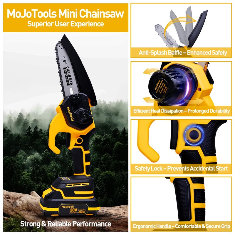 MoJoTools 2-in-1 Cordless Mini Chainsaw & Pole Saw – 15FT