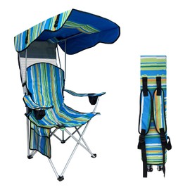 A AIKOOL Camping Chair with Canopy-Portable Folding Outdoor Chair Adjustable Sun Shade, Cup Holder & Side Pockets for Beach, Fishing, Picnic,Lawn -Multi