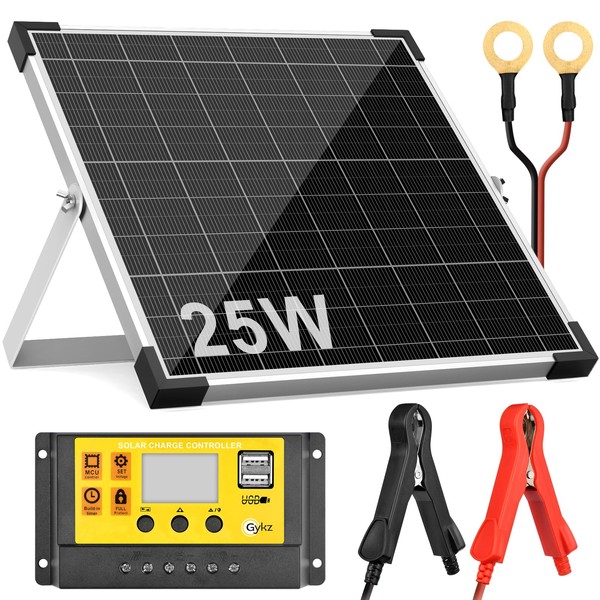 Solar Panel Kit 25W 12V Monocrystalline, Solar Battery Trickle Charger