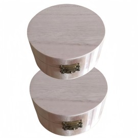 BRYHZKCM 2Pcs Round Wooden Box with Lid Lock, Wedding Ring Jewelry Boxes DIY Storage Containers, Small Trinket Organizers