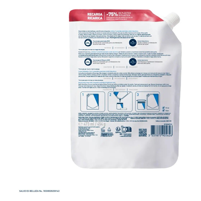 Cerave Crema Hidratante Rostro Cuerpo Piel Seca Refill X473 Neutra