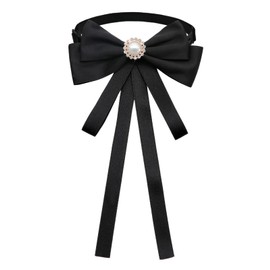 Luckyvestir Womens Bow Tie Clip on Black Bowtie for Women Girls Black Ribbon Tie for Shirts Uniform School (Black,gold,white)