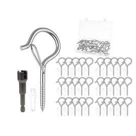 Kellegour Pack of 30 Screw Hooks, Stainless Steel Silver, Hooks for Screwing with Security, Ceiling Hooks, Coated Multi-Purpose Hooks for Plants, Flower Pots, Decorative Lights, Hammocks, Cups