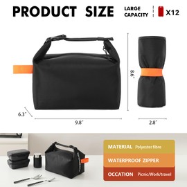 Lunch Bag for Women & Men Fresh Keep Lunch Box, Small Leakproof Cooler Bag Food Lunch Containers High Capacity Reusable Lunch Tote Bags for Work, Office, Picnic, Trave(Black)