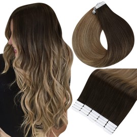 Full Shine Tape in Hair Extensions Human Hair 20 Inch Balayage Tape in Human Hair Extensions Ombre Hair Extension 2/6/18 Ash Blonde Invisible Tape in Hair Extensions for Wedding 50 Gram 20Pcs