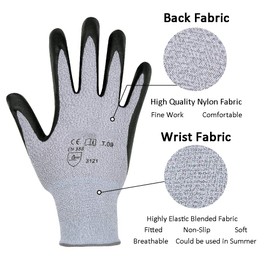 Nitrile Coated Safety Work Gloves with Elastic Nylon, Non-Slip, Power Grip, 3D Comfort Stretch Fit, Smart Touch Screen, Breathable, Antistatic, Medium,1 Pair