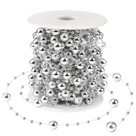 Christmas Tree Beads Garland Decorations - 66Ft Strands Chain Pearls Beads String for DIY Christmas Tree Wreath, Xmas Decor Beaded Garlands for Stairs Fireplace Wedding Holiday Party Gift (Silver)