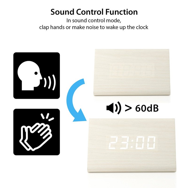 OCT17 Wooden Wood Clock, New Version LED Alarm Digital Desk