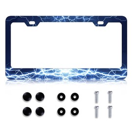 Blue Lightning License Plate Frame - Thunder Cool Licnese Plate Holder, Rust-Proof Stainless Steel Auto Parts License Plate Cover Decoration for Standard Us 12x6 Inch