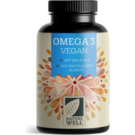 Omega-3 Vegan 120 Capsules High Dose, 2000 mg Omega-3 Algae Oil per Day with 600 mg DHA & 300 mg EPA, Vegan Omega from Sustainable Cultivation as a Fish Oil Alternative, Laboratory Tested with