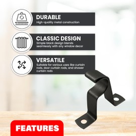Amazing Drapery Hardware 7/16" Cafe Rod Bracket with 3/4" Wall Clearance, Decorative, Includes Mounting Screws, 1 Pair - Black