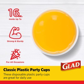 Glad Everyday Disposable Plastic Cups, Red - Heavy Duty Drinking Party Cups - Strong & Sturdy for All Occasions - 16 Ounce, 100 Count - 6 Pack
