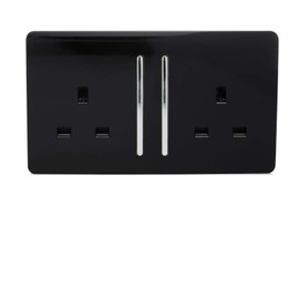 Trendi Switch ART-SKT213LBK Trendi 2 Gang Artistic Modern Glossy Switched Tactile Plug Socket - Black