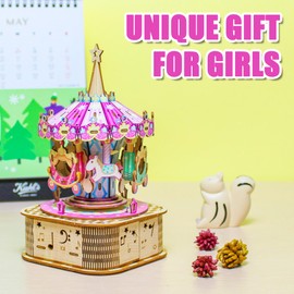 FTBox Unicorn Music Box Carousel Craft kit, 3D Wood Puzzle, Art and Craft Gift for Girls, Unicorn Birthday Gifts Toys for Girls Ages 4-8-12
