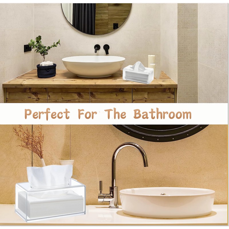 Clear Acrylic Tissue Box，Rectangle Disposable Paper Facial Holder with Lid,Dryer
