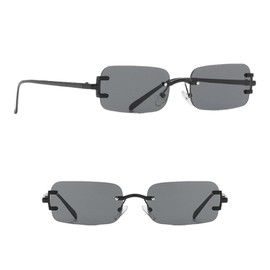 Xgvzs 1PCS Retro Small Frame Metal Rectangle Sunglasses Vintage Narrow Rectangle Sunglasses for Women Men (Black, Grey)