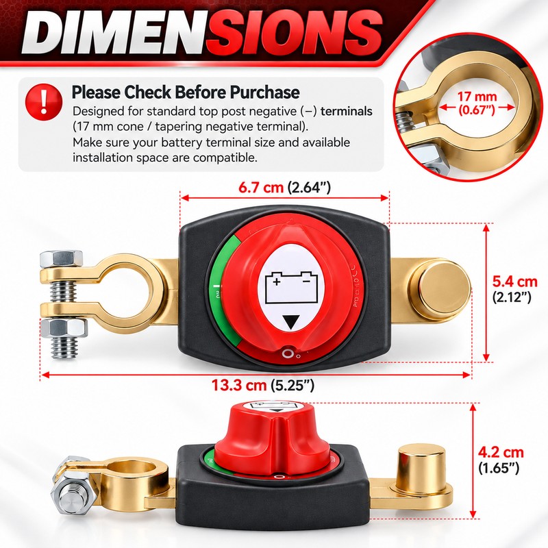 12V–48V Battery Disconnect Switch – Top Post Negative Terminal Battery