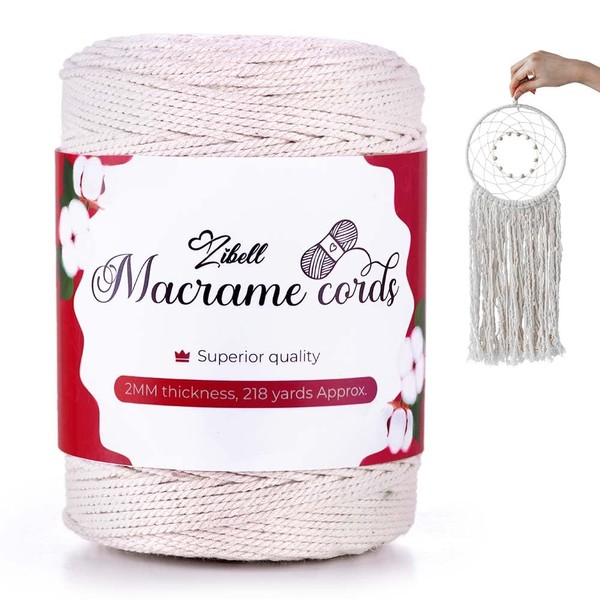 Macrame Cord 2mm x 220 Yards, 100% Natural Cotton Cord